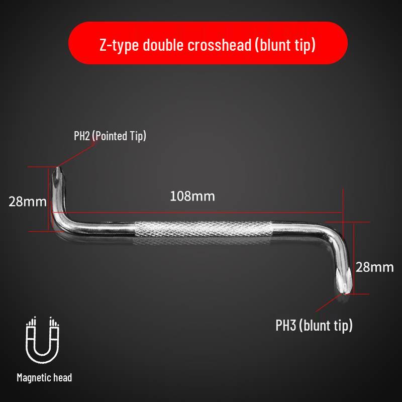 Magnetic Z-Shaped Dual-Ended Right-Angle Screwdriver: Slotted & Phillips