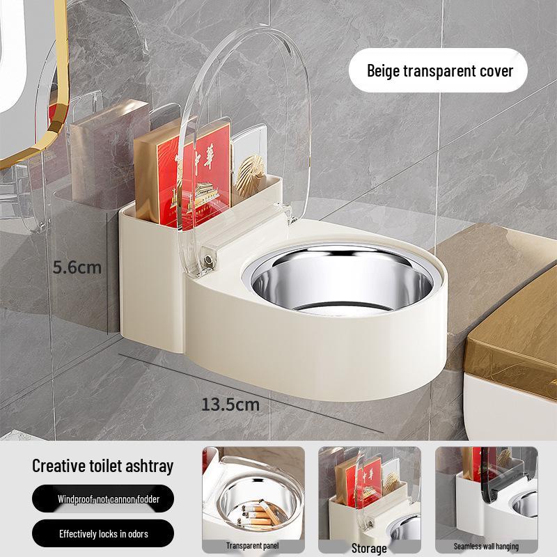 Wall-Mounted Ashtray with Lid and Phone Storage Box for Bathroom or Bedroom