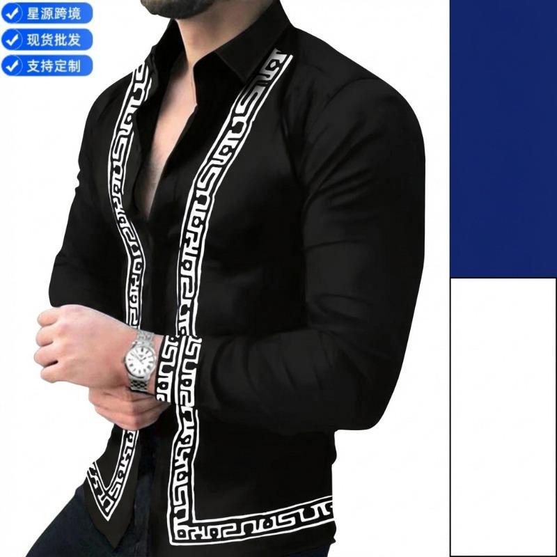 Men European Style Slim Fit Floral Print Turn Down Collar Long Sleeve Casual Shirt