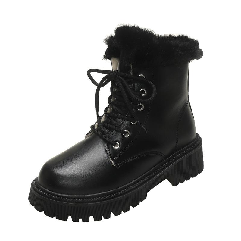 Fashion Snow Boots for Women Female Shoes Winter Footwear Boots-Women Plush Round Toe Flat Heel Leather Lolita Ladies Med 2024 Fur