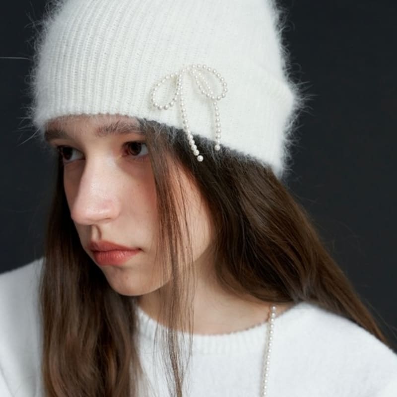 LOVE ME MONSTER Pearl Ribbon Angora Beanie_5COL (L234MCP030)