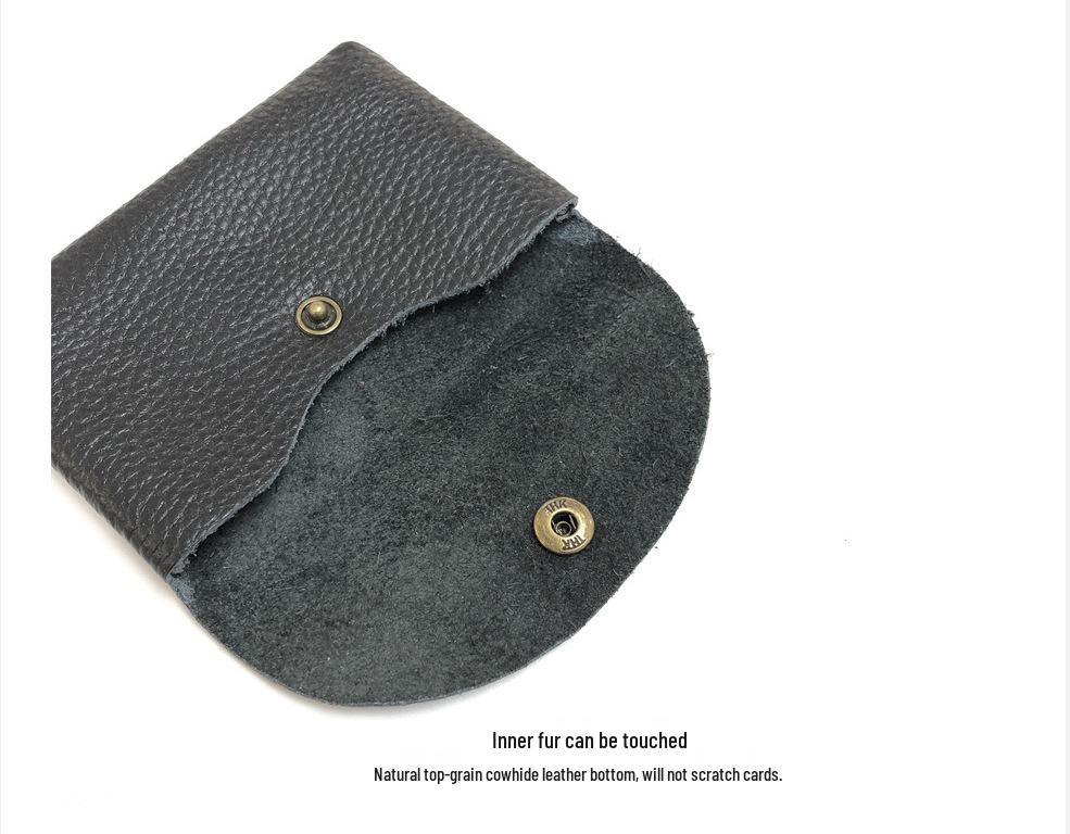 Top Grain Leather Snap Closure Coin Purse & ID Holder, Mini Lychee Pattern Card Holder for Men & Women