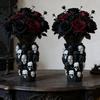 Gothic Skull Flower Vase Ornament Spooky Black White Skull Dried Artificial Flower Holder