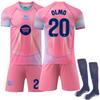 Teens Kids Adults Custome Name Football Kits 25/26 Barça Pink #20 OLMO Soccer Training Gear Soccer Uniforms with Socks