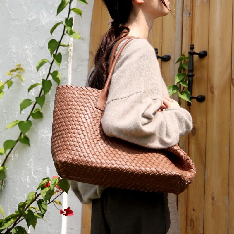 Borsa Tote in Pelle Intrecciata Grande Capacità Morbida Vera Pelle di Mucca Borsa a Spalla Borsa a Mano per il Pendolarismo Quotidiano Stile Urbano
