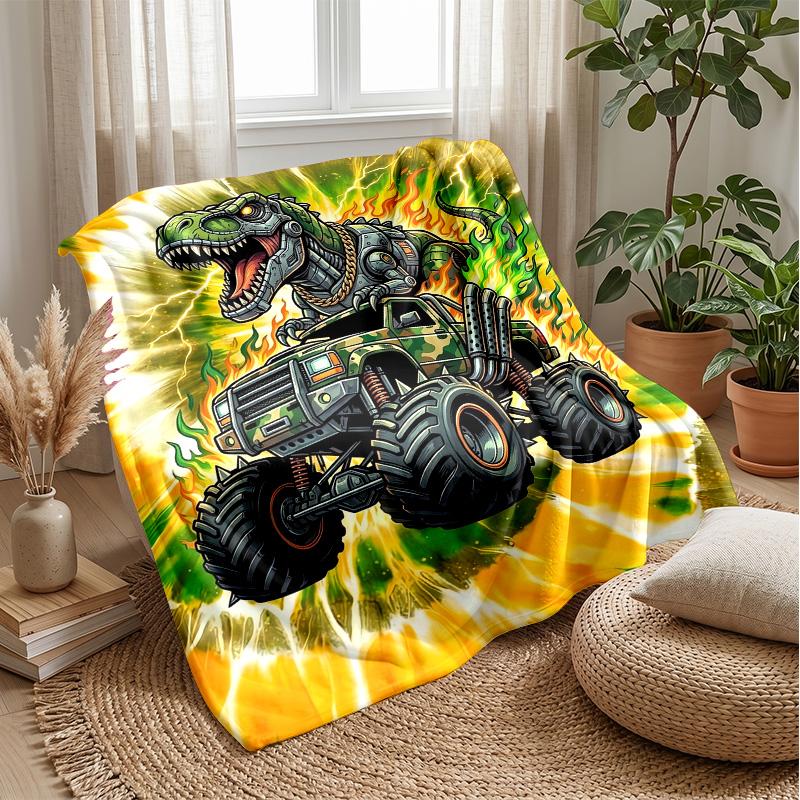 Raging Monster Trucks Theme Blanket Lightweight Warm Flannel Blanket Decorative Throw Blanket for Home Decoration