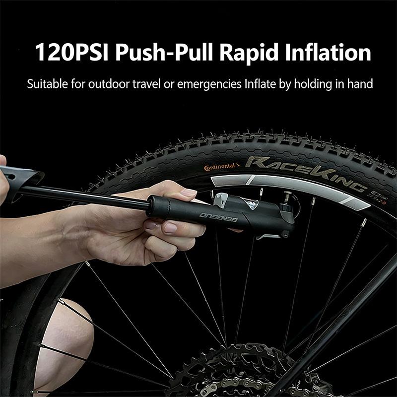 Mini Bike Hand Pump 120PSI With Pressure Gauge, Portable Inflator For MTB Road Bike Ball Toy Tire, Fits Presta & Schrader Valve