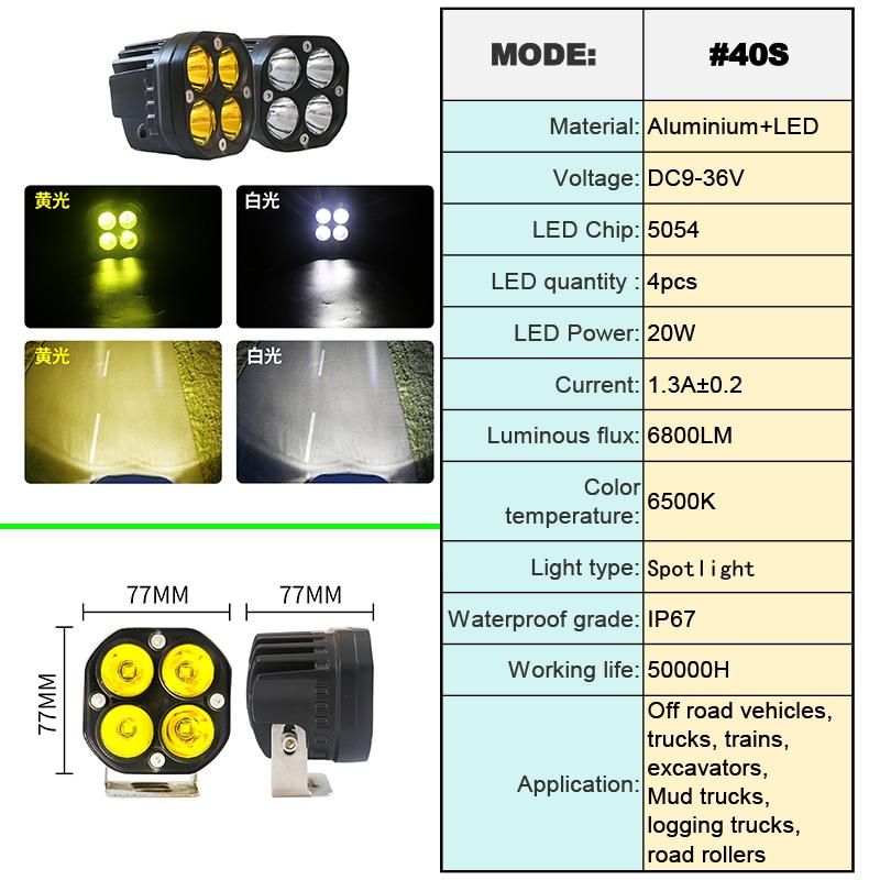 LED Car Motorcycle Modified Driving Light Work Light Spotlight Waterproof Off-road Fog Light 20W/40W 12V/24V Square Circular