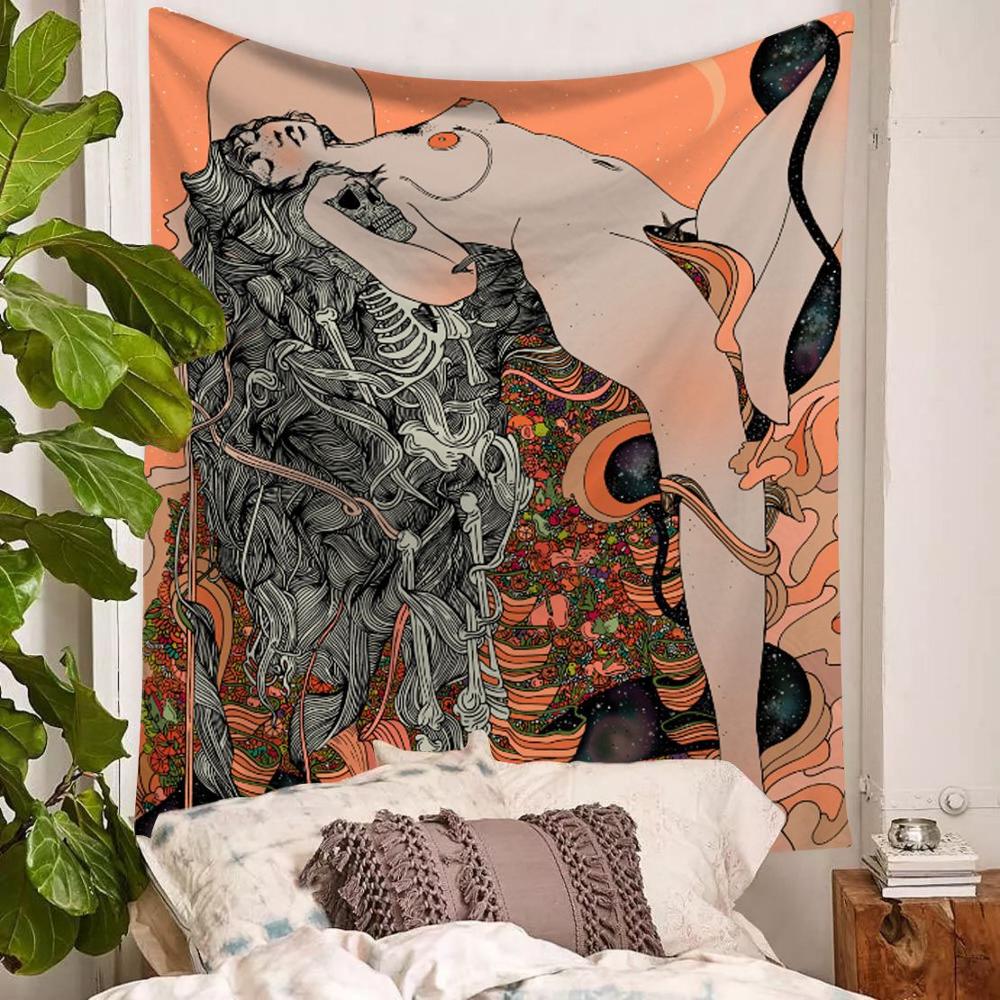 witch skull skull flower sexy girl wall art blanket abstract rug fabric tapestry room outdoor wall hanging