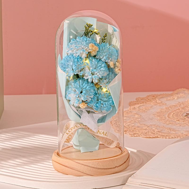 New Rose Lantern Glass Cover Immortal Bouquet Gypsy Dried Flowers Carnations Teachers' Day Qixi Festival Valentine's Day Gift