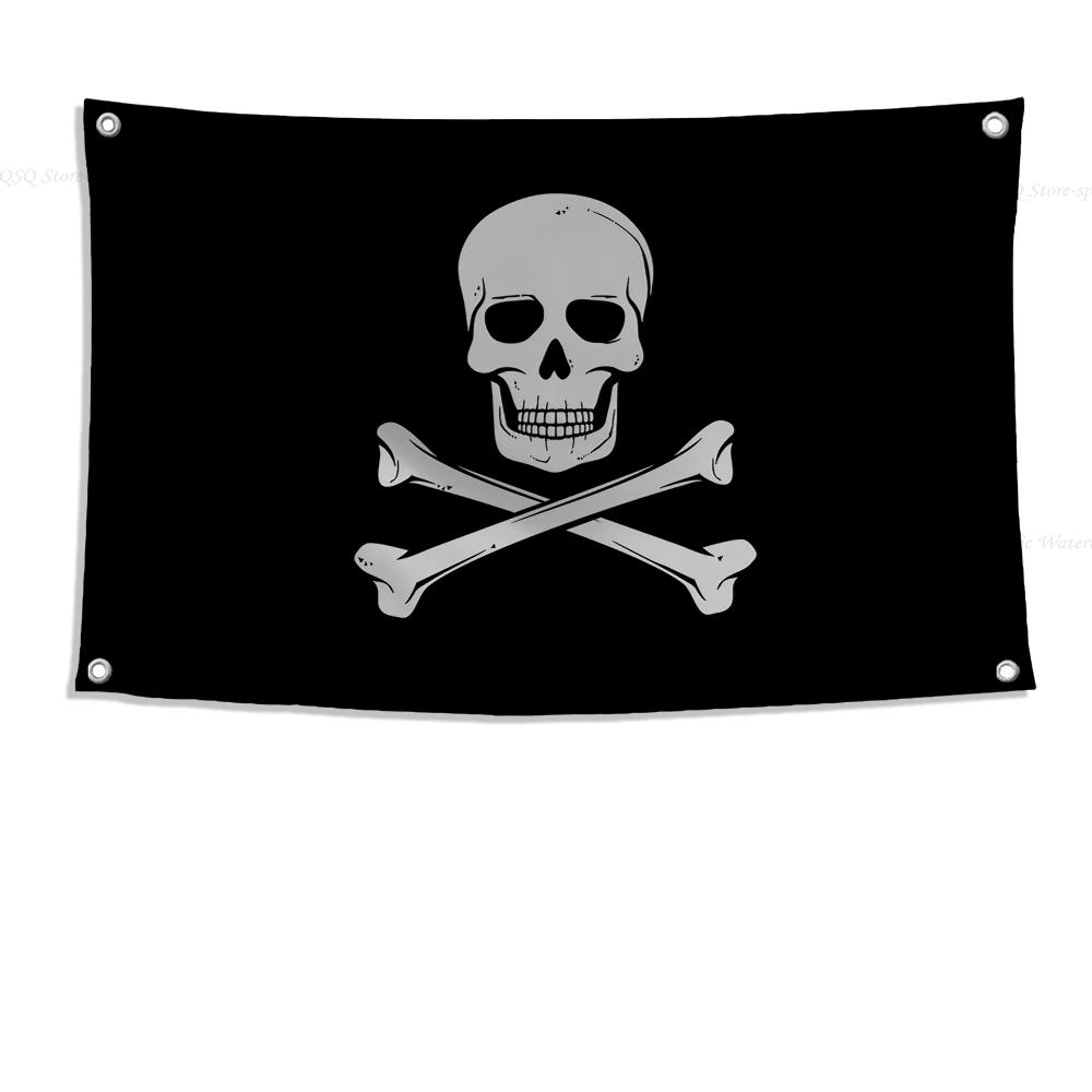 1pc Double Broken Skull With Knife Pirate Flag Flags And Banners Four Hole Flag Polyester Outdoor Decor Room Aesthetic