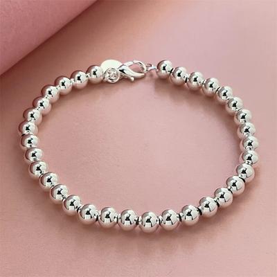 1/18-20CM 925 Silver Bracelet Exquisite 6MM Beads Women Fashion Wedding Party Gift Jewelry