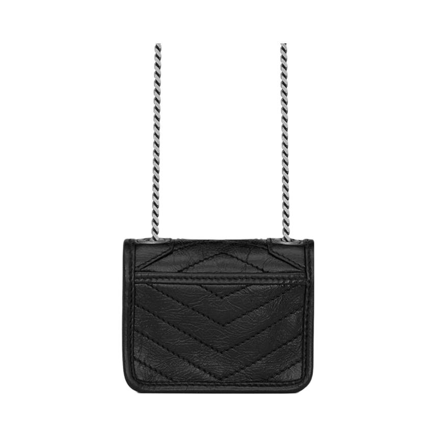 Saint Laurent YSL Niki Series Black Label Logo Chain Pleated Leather Shoulder Crossbody Headphone Bag Women Bags 710844-0EN04-1000