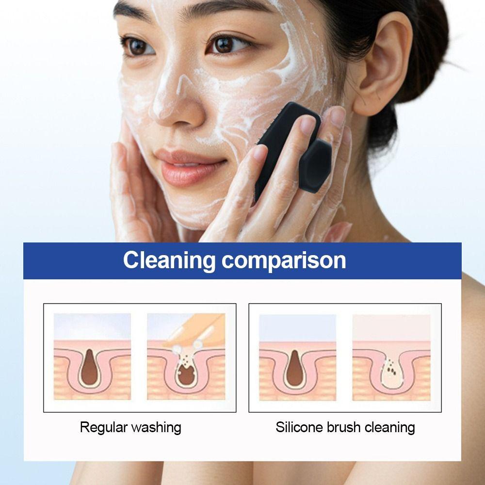 Silicone Facial Cleaning Brush No Slip Handle Mini Exfoliating Brush Massage Function Deep Clean Manual Face Exfoliator