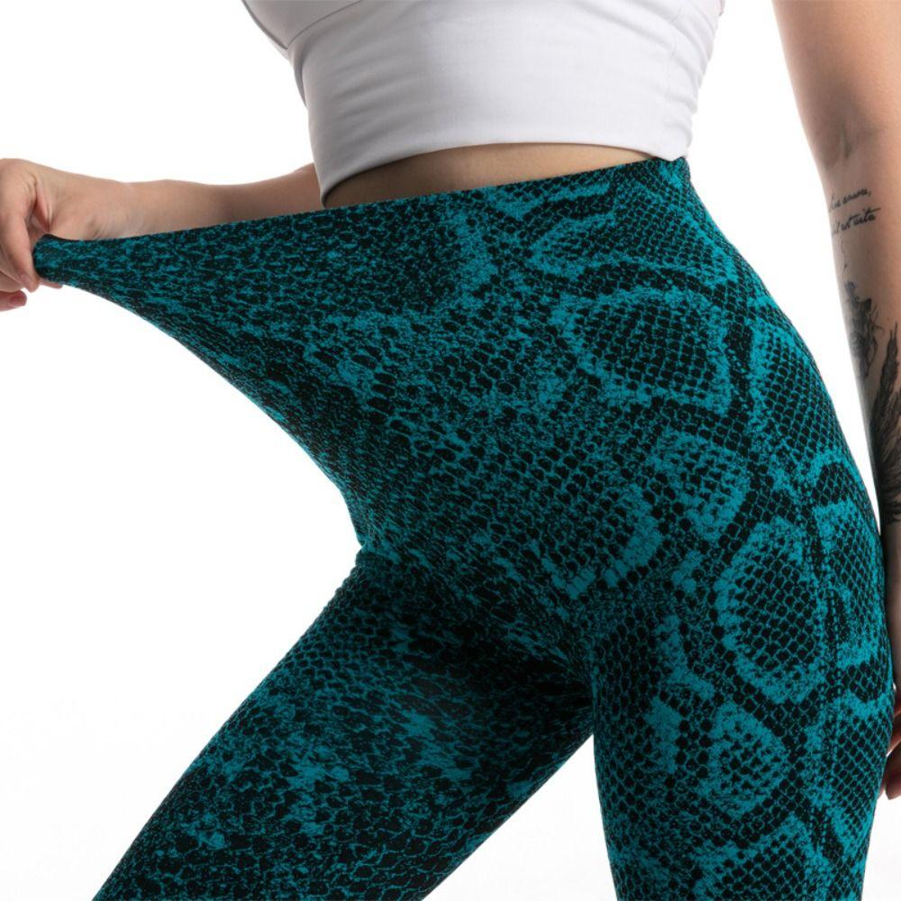 Seamless Snake Print Leggings Serpentine Tummy Control Trousers Fashion Active Wear