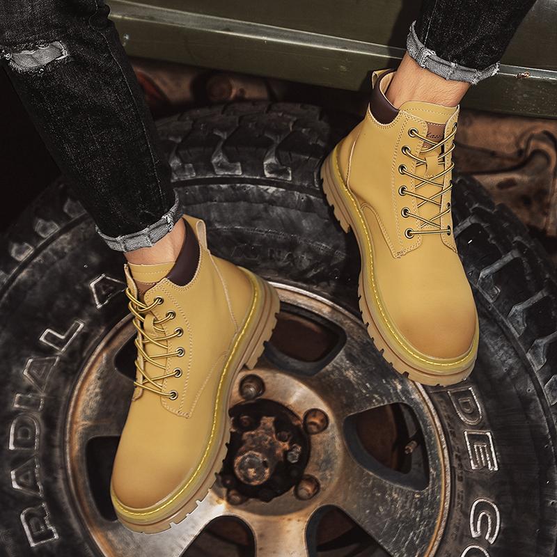 Men High Top Boots Fashion Casual Women Leather Lace Up Ankle Boot Non Slip Hiking Boots for Men Motorcycle Booties Botas Hombre