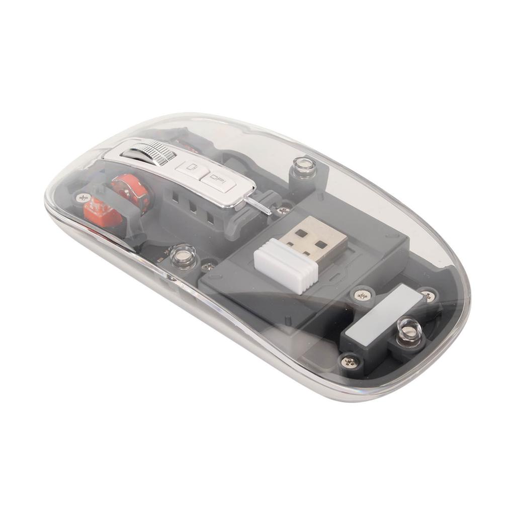 Wireless Bluetooth Mouse Transparent Clear Cool Shell Mute Click Colorful Breathing Lights Laptop Computer Mice Grey