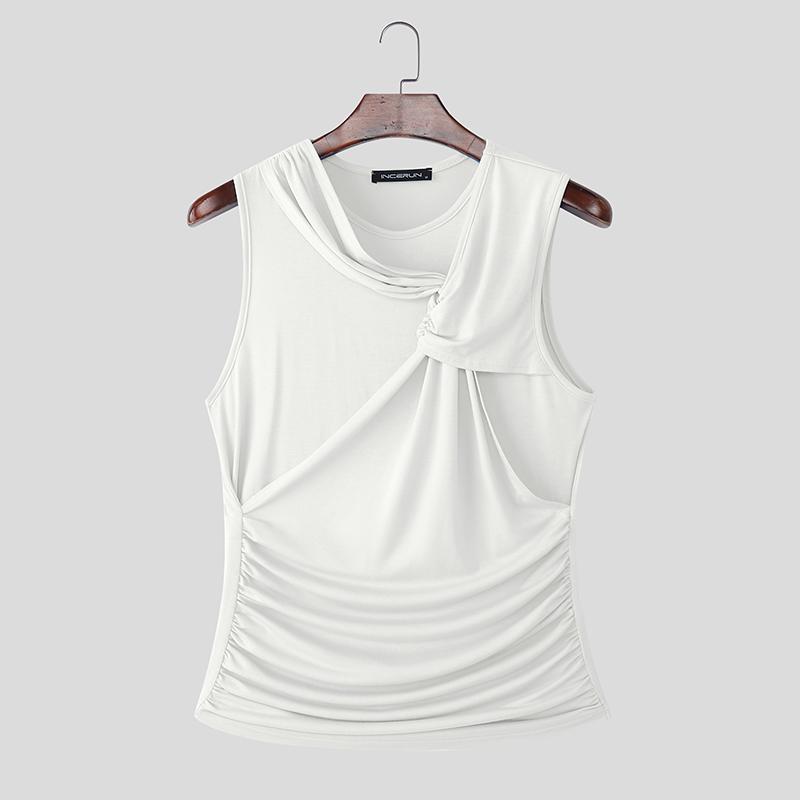 INCERUN Herren Rundhals Ärmellos Gedreht Gerüscht Lässige Figurbetonte Tanktops