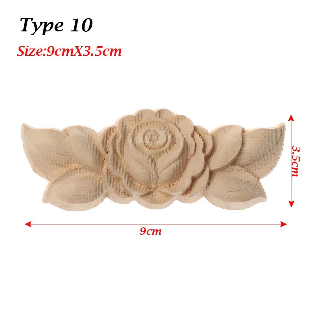 Natural Woodcarving Rose Flower Corner Appliques Wood Floral Carved Furniture Cabinet Door Unpainted Mouldings Decal Decorative