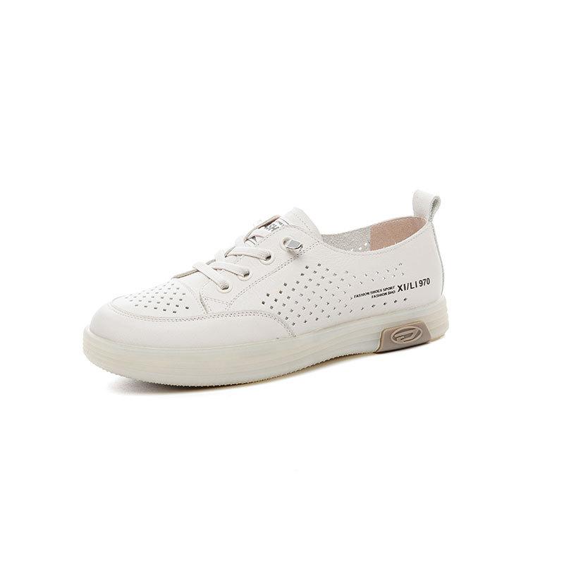 2025 Summer New Leather Little White Shoes Women's Breathable Casual Board Shoes Soft Sole Not Tired Feet Versatile Single Shoes One Pedal