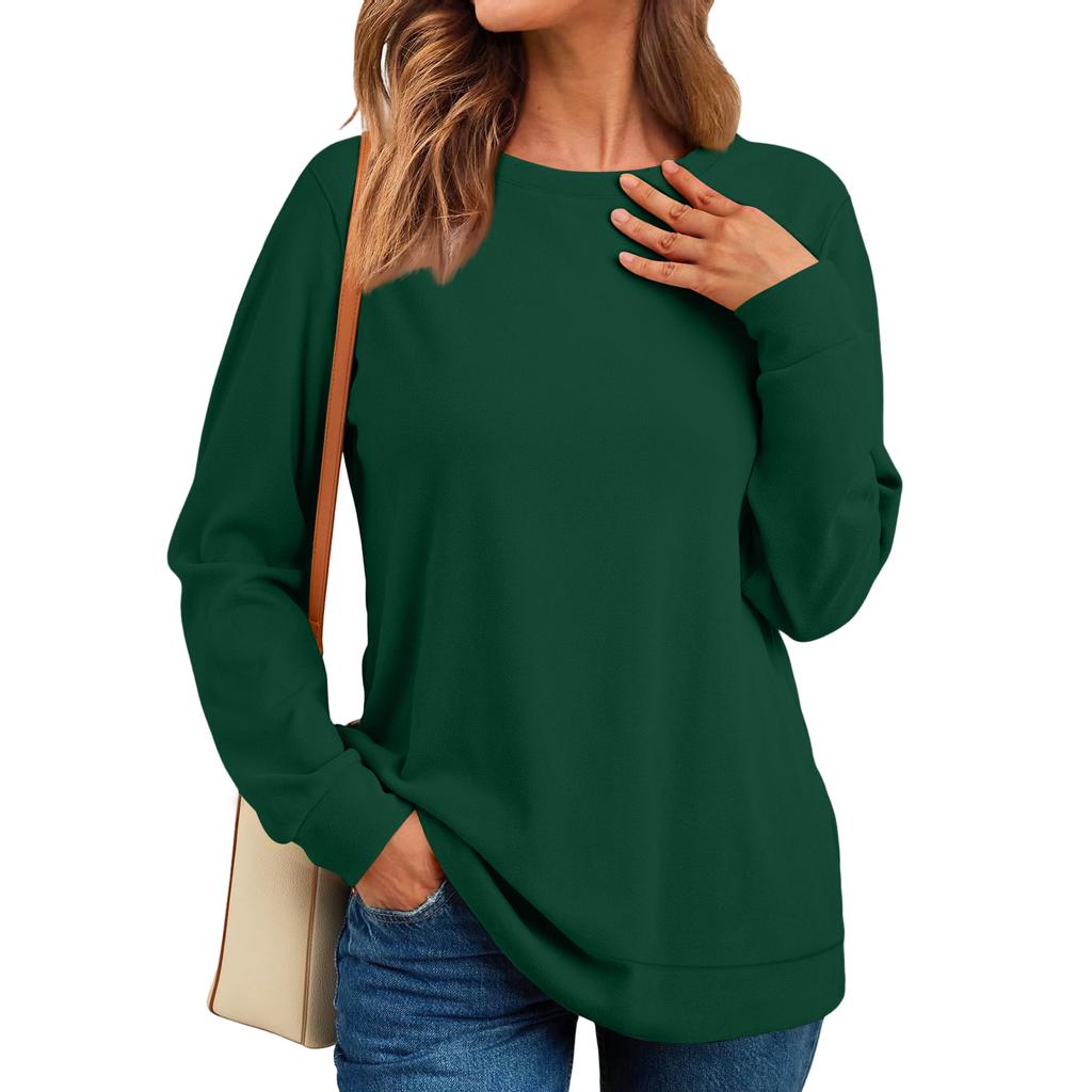 Women's Casual Fashion Solid Color Neck Long Sleeve Sweatshirt Lightweight Pullover With Side Pockets Warm Sweatshirt