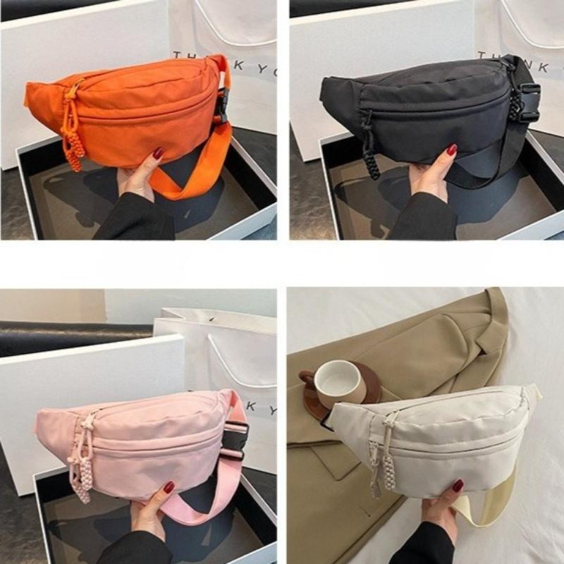 Casual Solid Color Waist Bag Soft Nylon Chest Bag Large Capacity Crossbody Bag Women Outdoor Sports Travel Waterproof Sling Bag Shoulder Bag