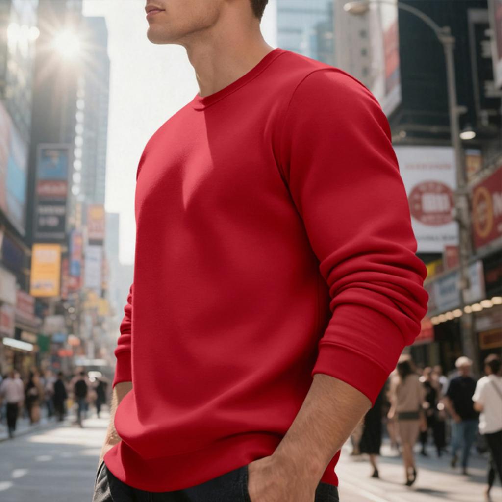 Men's Vintage Crewneck Long Sleeve Sweatshirt | Solid Color Loose Fit Casual Pullover | Retro Streetwear For Daily & Weekend Wear
