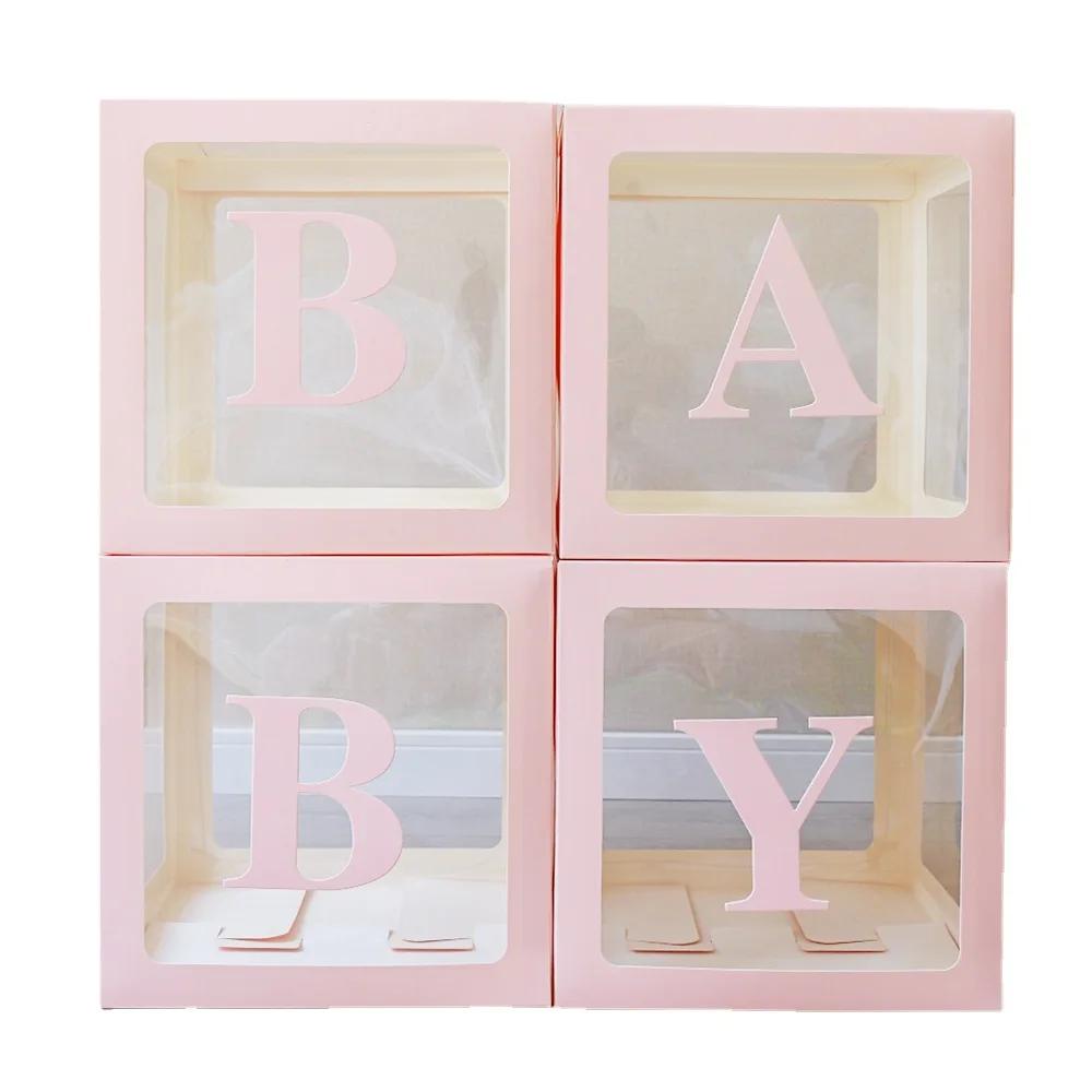 4PCS Transparent Balloon Box Birthday Surprise Box Proposal Advertisement Party Layout Cyber Red BABY Letter LOVE Box
