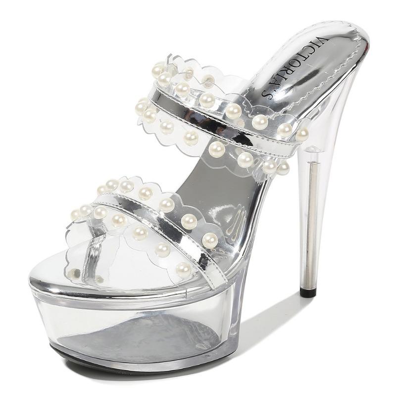 

Rivet high heels women s sandals T-table catwalk rhinestone large size shoes supply flat and comfortable 42 серебряный