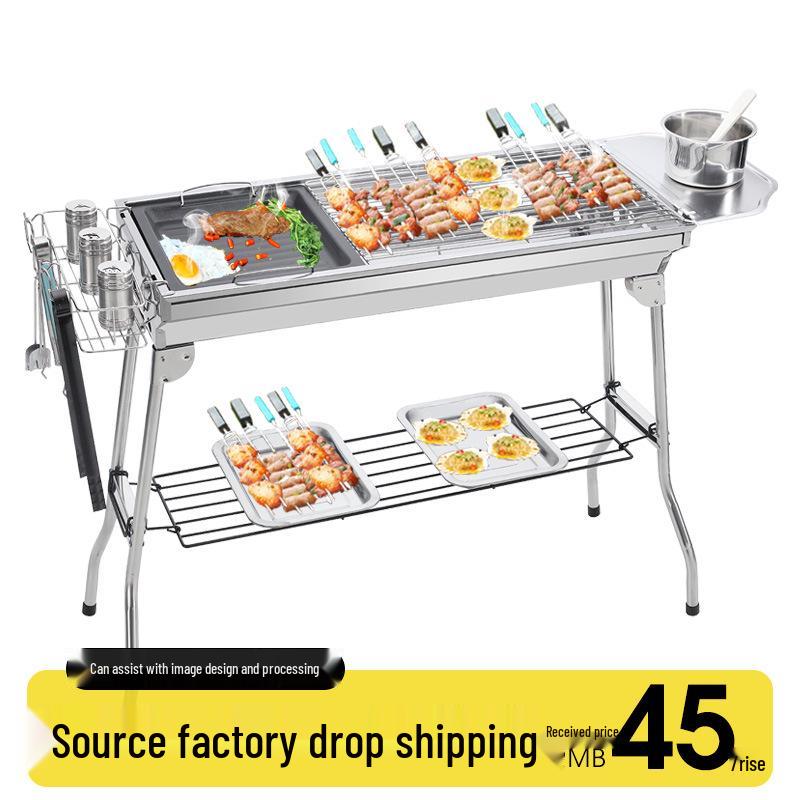 Large Portable Stainless Steel Charcoal BBQ Grill - Outdoor Folding Patio Oven