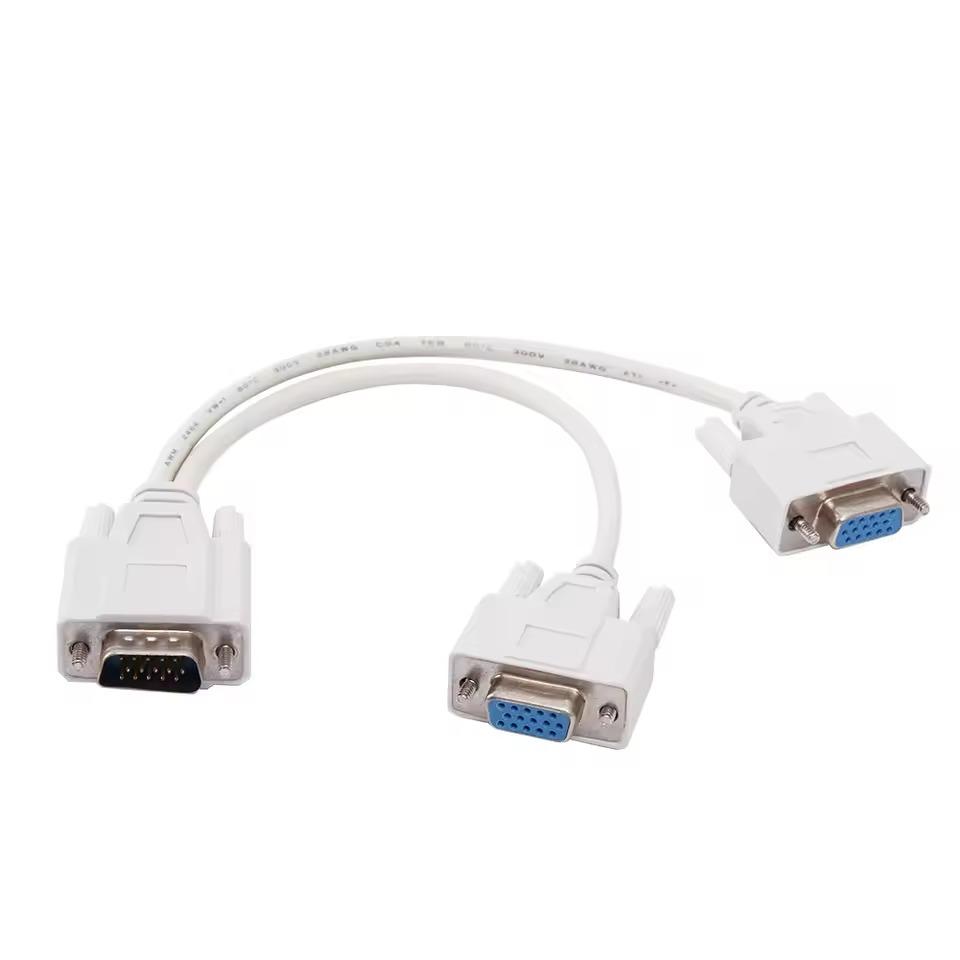 

15 PIN VGA Adapter Male To 2 Female Dual Port SVGA Adapter Splitter Design 25cm Length Splitter Cable Display Extension