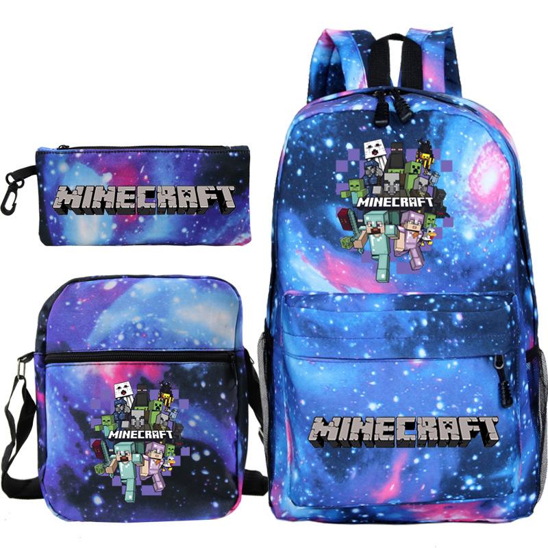 Minecraft Primary And Secondary School School Bag Children'S Backpack Backpack Shoulder Bag Pencil Case Three-Piece Set