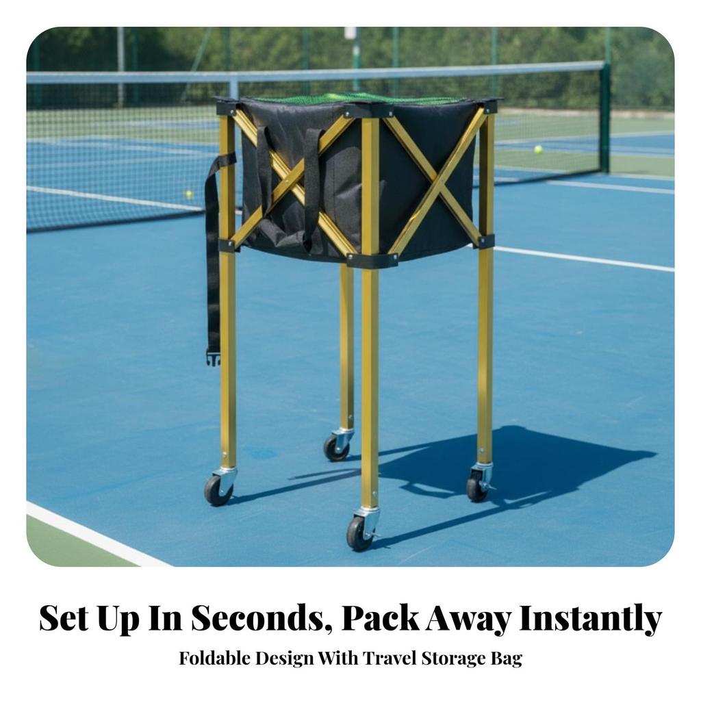 Ball Basket Waterproof Foldable Tennis Cart with Wheels Space-Saving