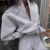 Autumn Winter European And American Half Zipper Stand Up Hoodie Set Solid Color Loose Casual Two Piece Set