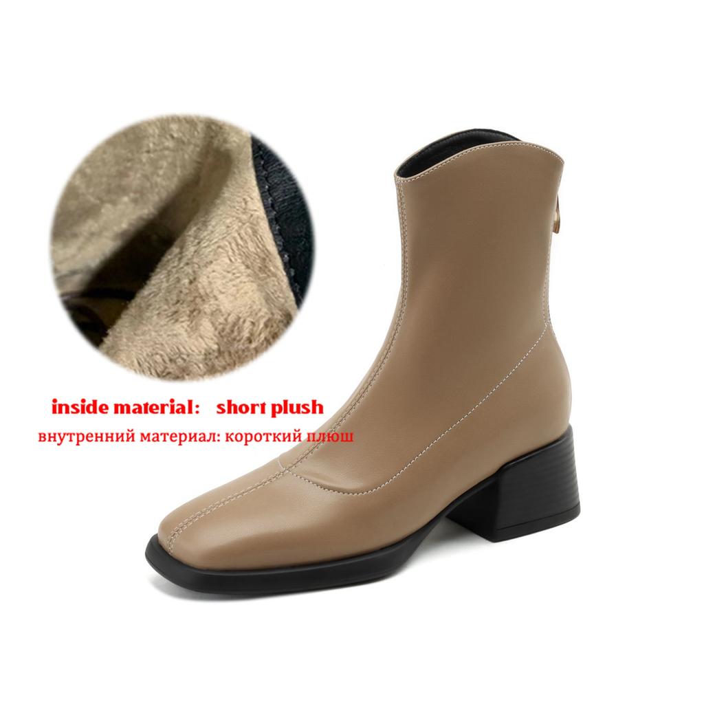 Krazing Pot Mikrofaser Herbst Winter Schuhe Dicke Mittelhohe Absätze Größe 43 Chelsea Boots Aprikose Reißverschluss Stiefeletten