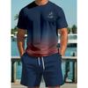 New Summer Style Fashion T-shirt and Utility Shorts Solid Color Set, a Casual and Sporty Men's Suit