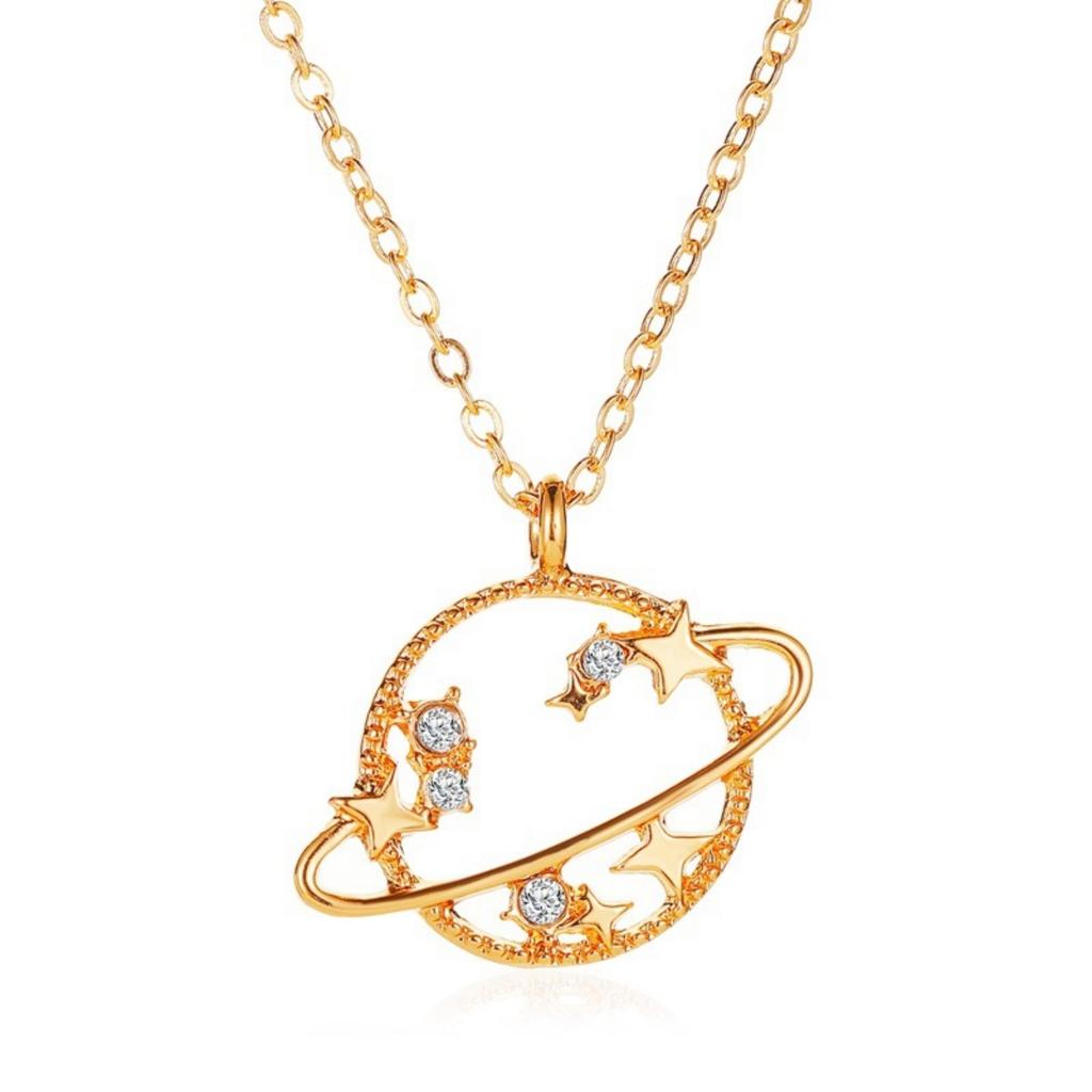 Vintage Inlaid Zircon Star Planet Pendant Necklace For Women Men Exquisite Elegant Hollow Planet Chain Choker Fashion Jewelry