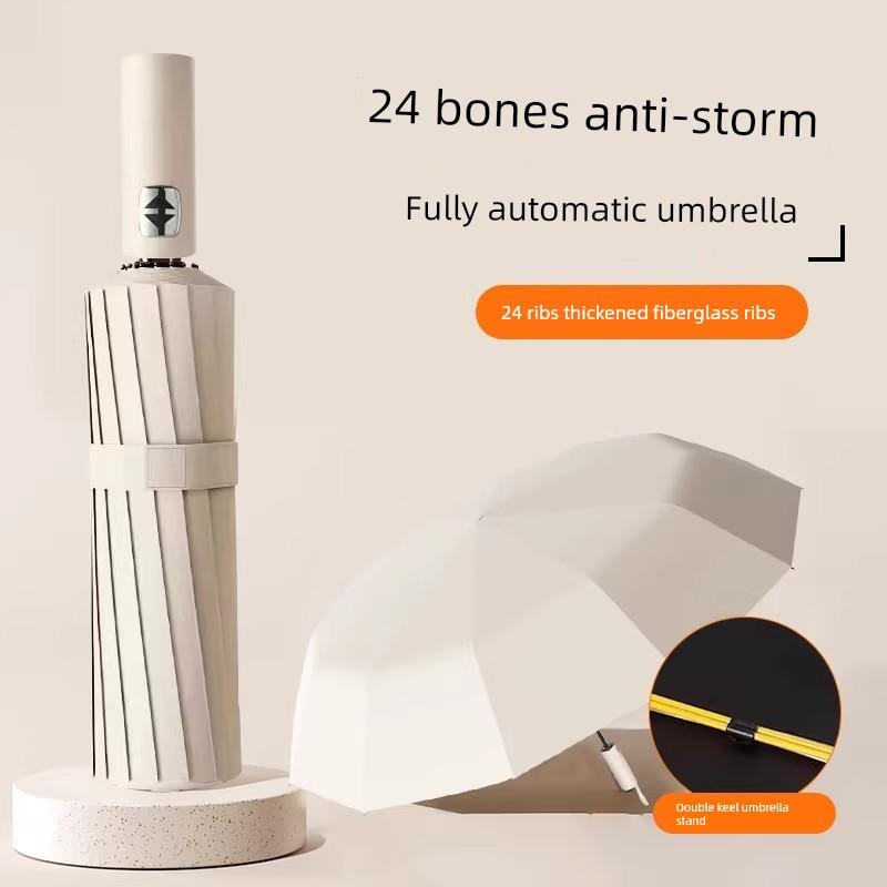 24-Rib Double-Rib Umbrella, Enlarged and Reinforced, Thickened, Fully Automatic, Dual-Use for Sun and Rain, Sunshade Umbrella for Men and Women