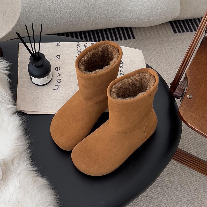 Hairy Big-headed Snow Boots Women's 2025 Winter Piled Thickened Short Boots Thermal Cotton Shoes