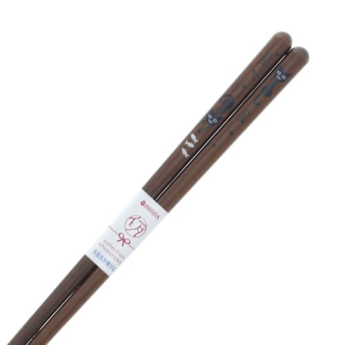 Ishida Japanese Chopsticks, Cat Design, Natural Wood and Acrylic, 20.5cm