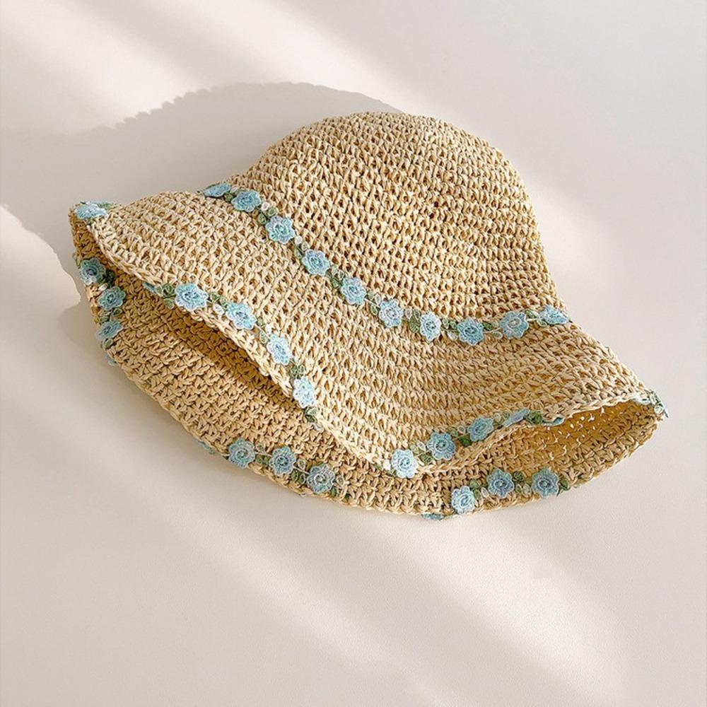 Wide Brim Beachside Sun Hat Fishing Cap Summer Beach Hat Flower Lafite Straw Hat  Outdoor