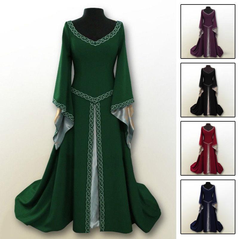 Womens Medieval Renaissance Vintage Gown Dress Halloween Party Cosplay Costume