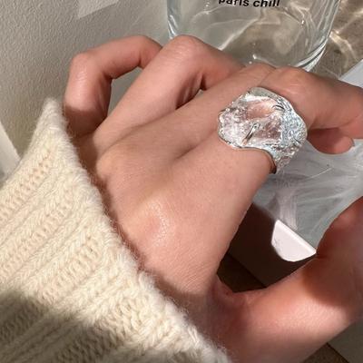 Creative Ice Crackle Zirconia Ring Women's Geometric Irregular Heavy Industry Style Adjustable Open Party & Daily Ring