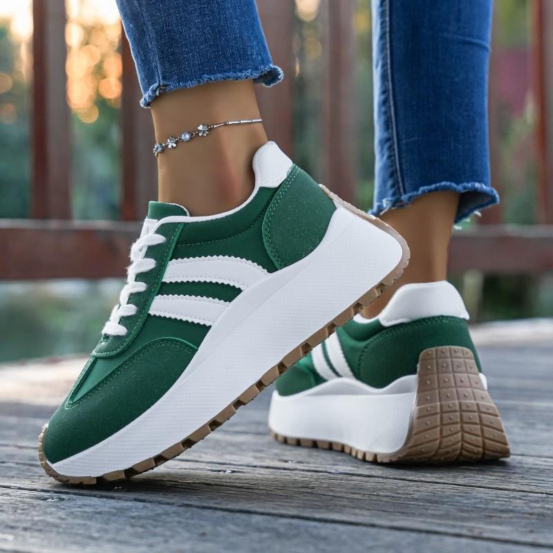 Damen Sommer Netz-Sneaker - Atmungsaktive Schnürschuhe mit dicker Sohle zum Gehen, Runde Zehenpartie, Leichte Sportschuhe