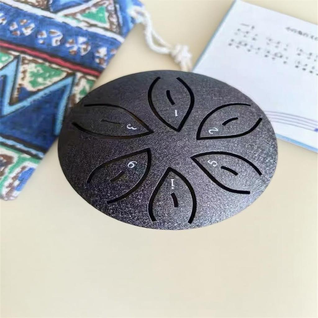 3-inch Mini Sky Spirit Drum (6-note Scale) Portable Children's Musical Instrument Toy, Handcrafted by Artisans (Black)