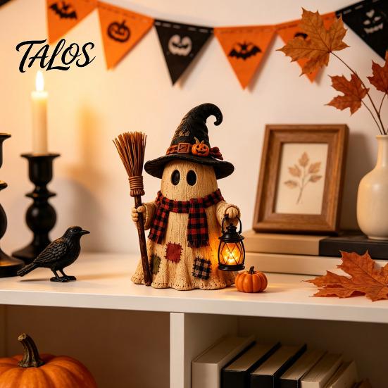 Vintage Tabletop Centerpieces Wooden Halloween Figurine with Lantern, Pumpkin Scarecrow Skeleton Mummy Ghost Witch Indoor Holiday Party Supplies