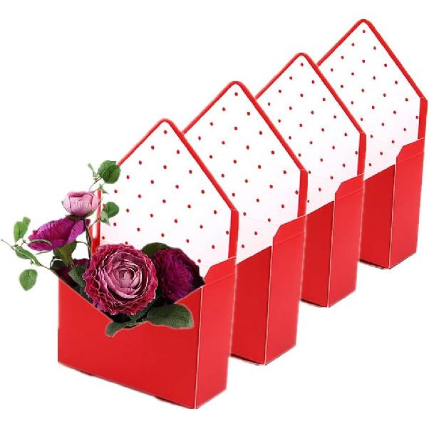 5 Pcs Flower Envelope Box,Folding Flower Storage Box,Waterproof Envelop Paper Boxes,Hand Folding Bouquet Flower Box for Wedding Engagement Valentines красный