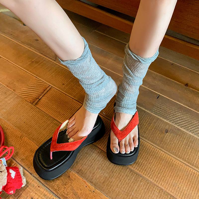 Krazing Pot Natural Skin Horsehair Handmade Summer Size 40 High Quality Slip On French Chic Flat Platform Flip Flops Women Peep Toe Sandals