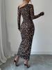 2025 Cross-Border Leopard Print Long Sleeve Slim Fit Casual Dress