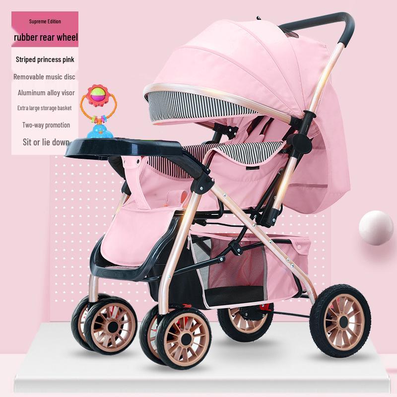 Reversible Foldable Baby Stroller with Shock-Absorbing Wheels and Large Sleep Basket